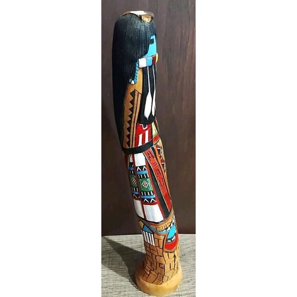 KACHINA WOOD CARVED DOLL 15" Long Hair Hand Carved Signed B. Many goats Native - Picture 3 of 14